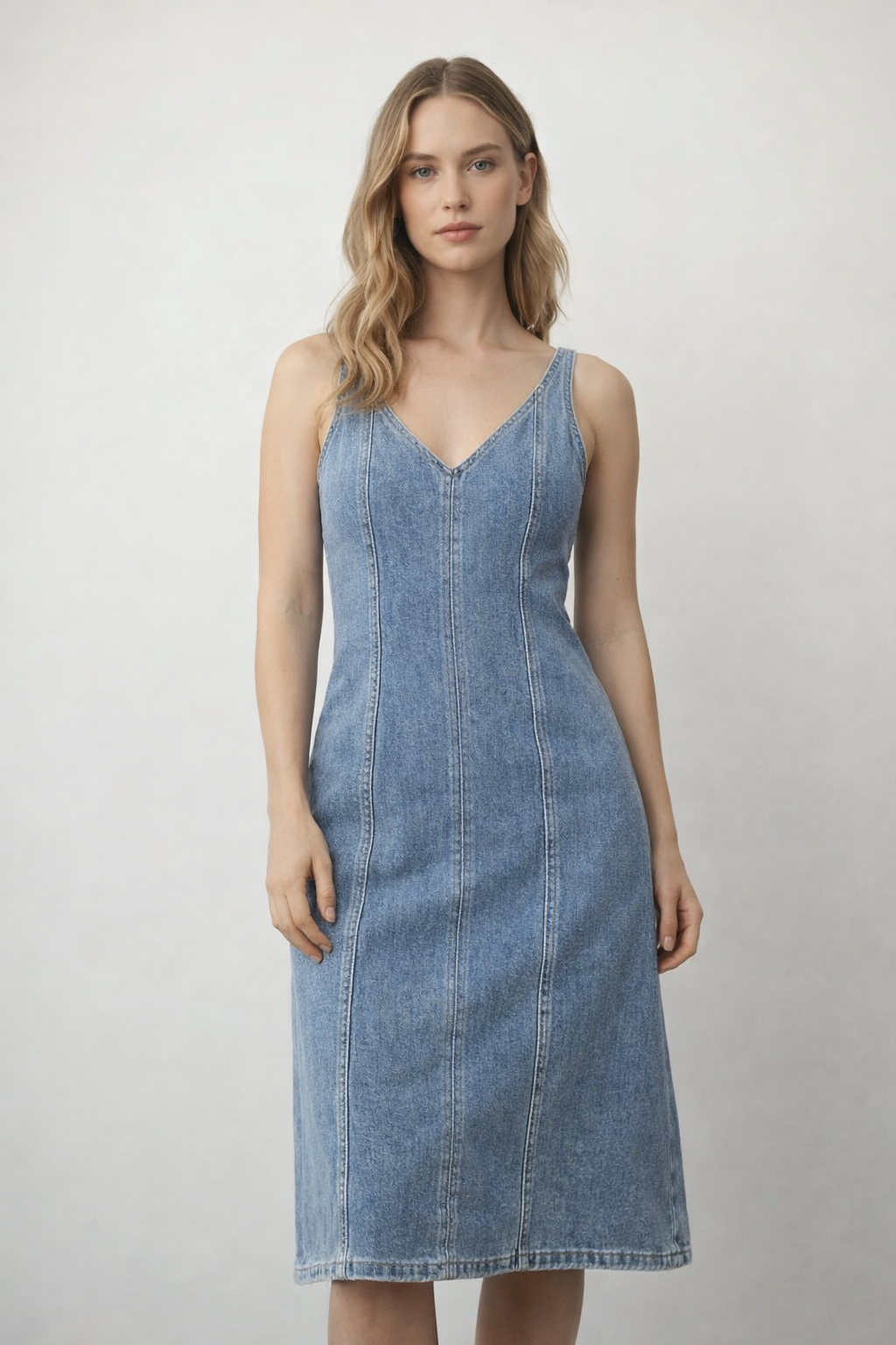 Denim Slip Dress – vaaleansininen (koko S)
