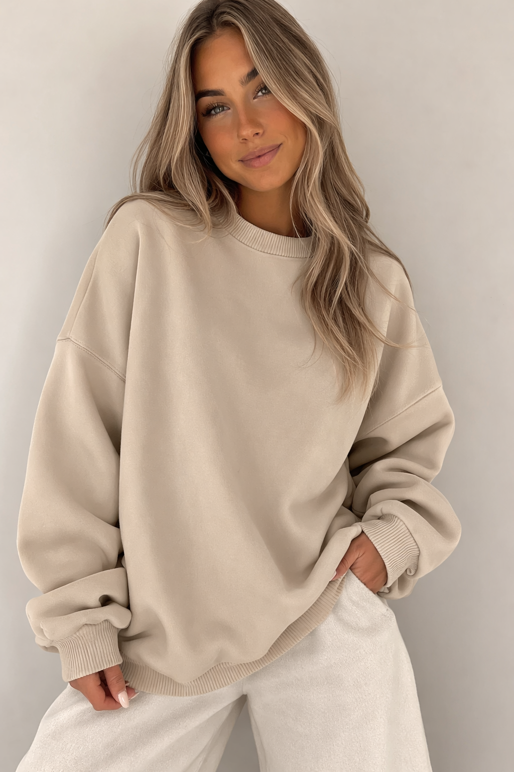 Beige Oversize Collegepaita L