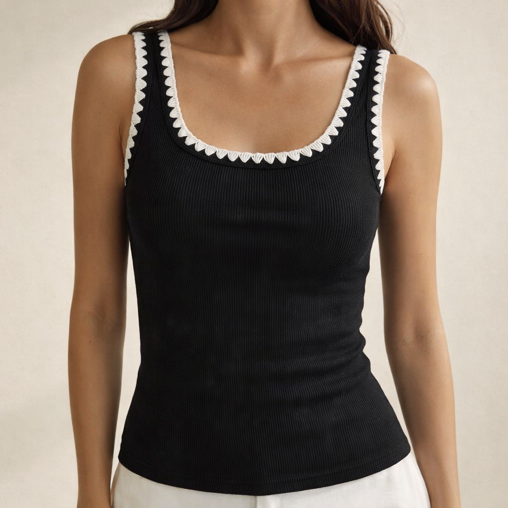 Soft Contrast Rib Top – musta