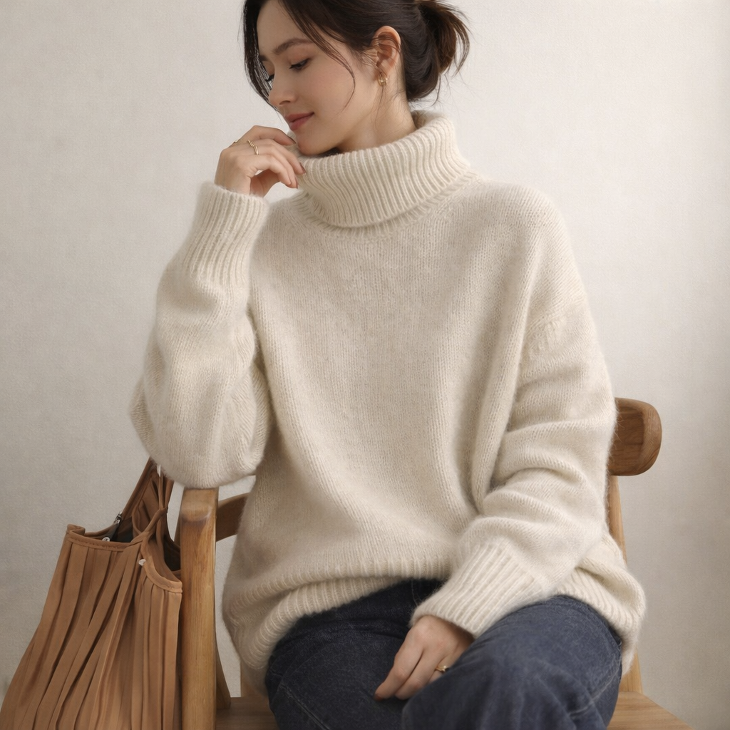 Sienna Knit Turtleneck – white beige M