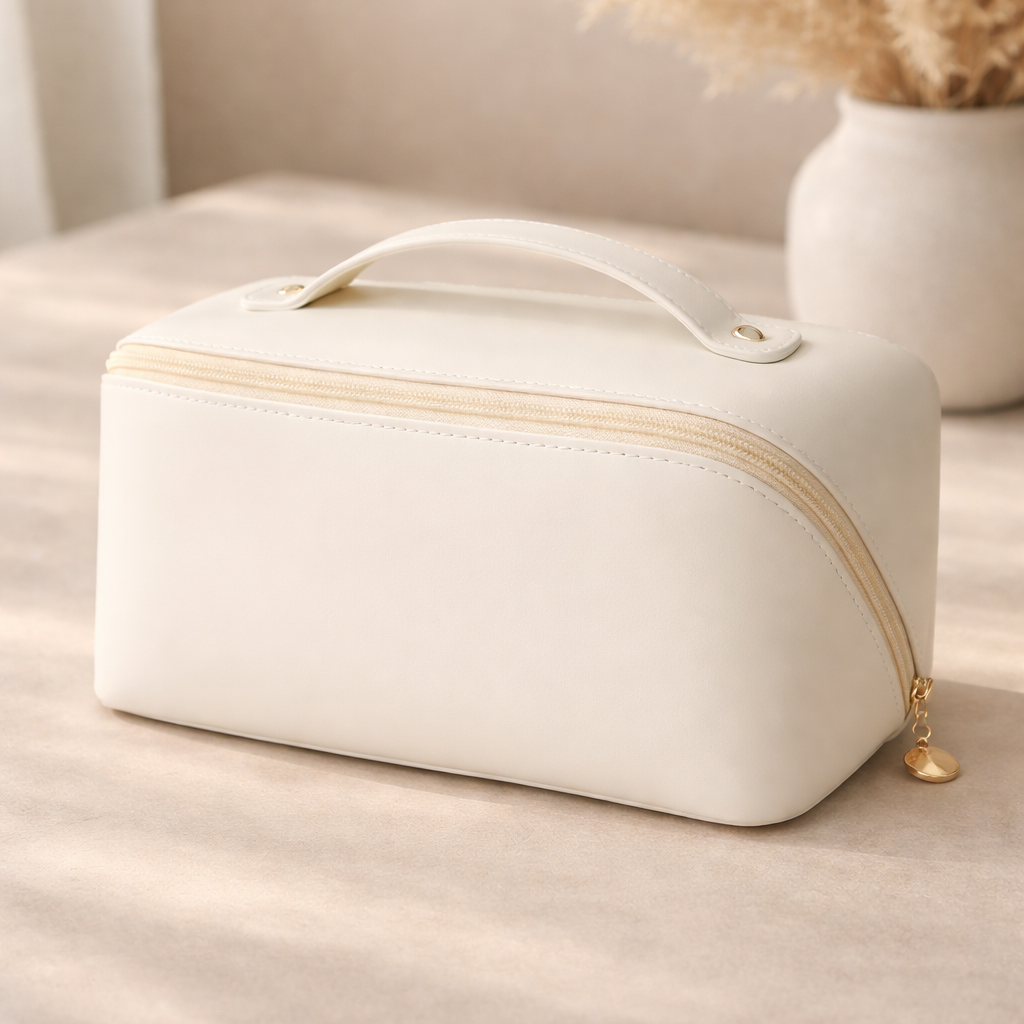Elegant Makeup Organizer Bag – Milky White