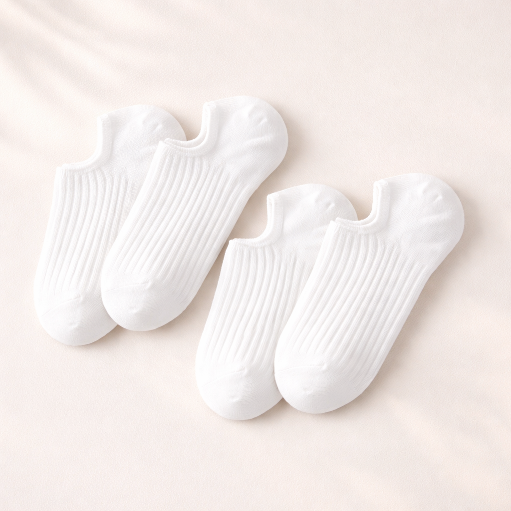 Valkoiset Ribbed No-Show Sukat – 2 kpl setti