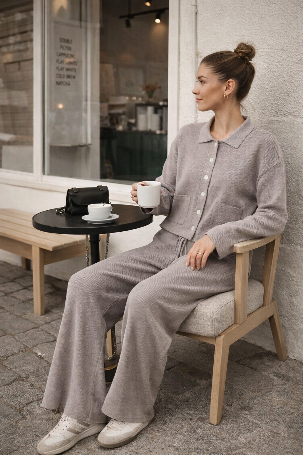 Ribbed Lounge Set – Harmaa