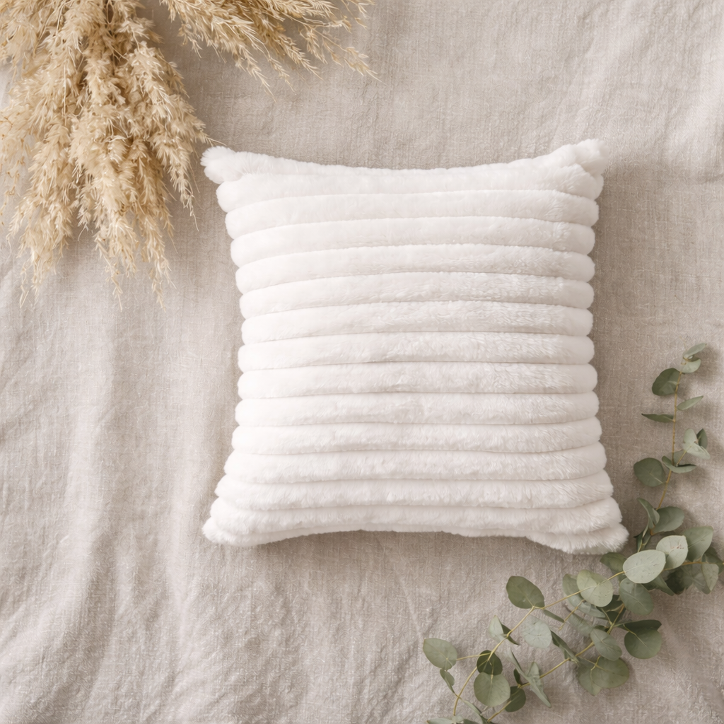 Stripe Faux Fur -tyynynpäällinen | Valkoinen 45×45 cm