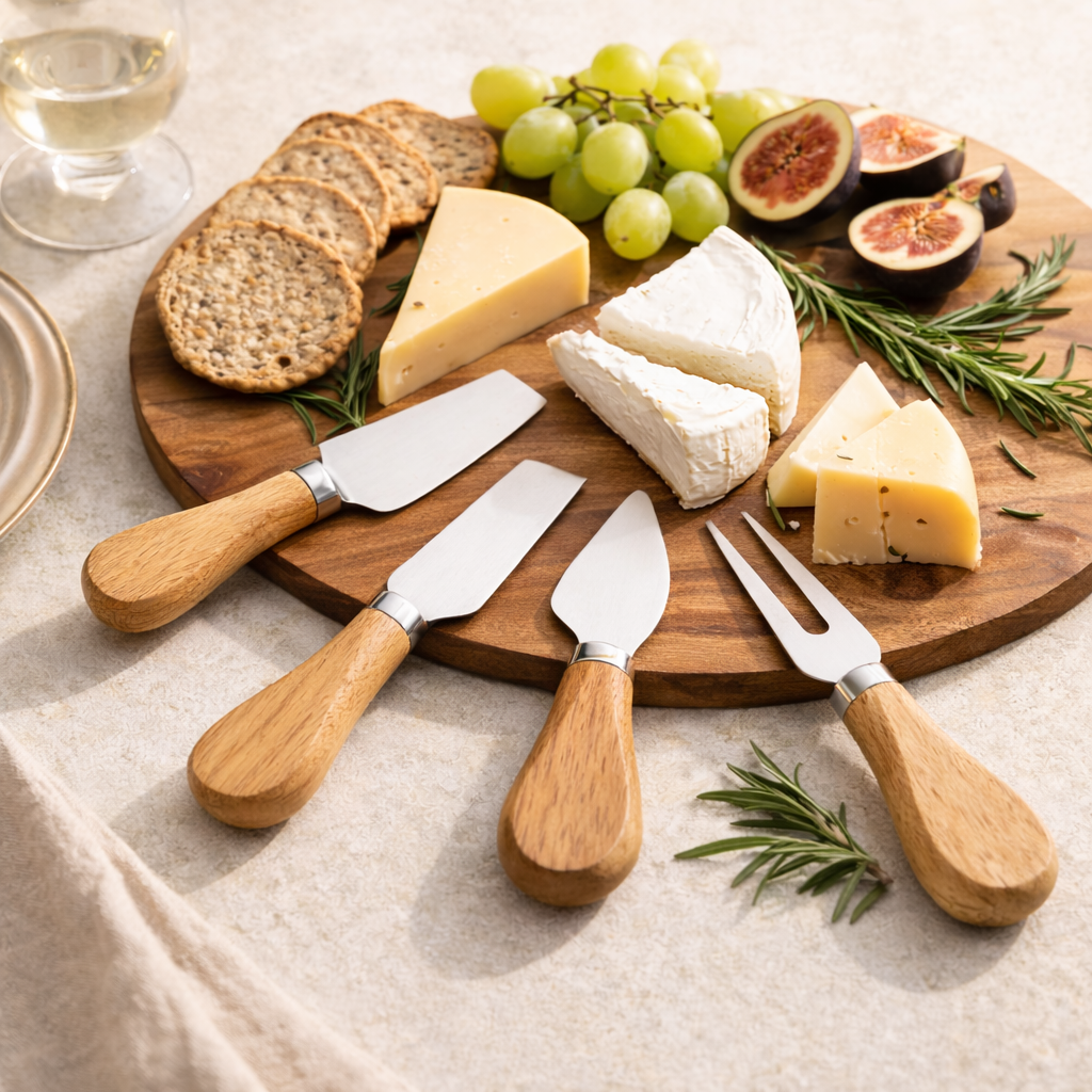 Juustosetti – Ruostumaton teräs & Acacia (4 osaa)