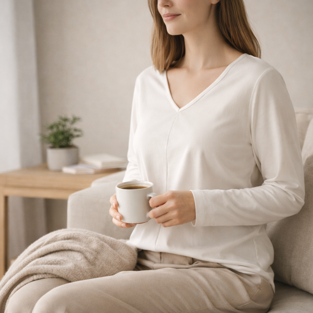 Pitkähihainen V-aukkoinen paita – luonnonvalkoinen (XL)