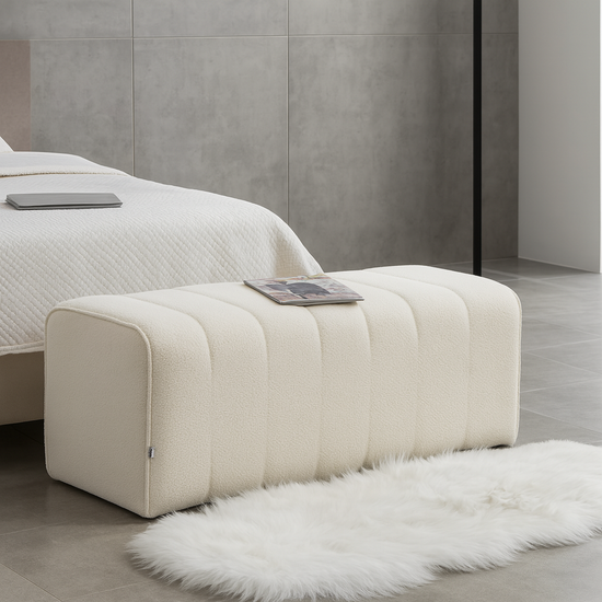 Soft Curve Bench – 110 cm | Beige Linen Look