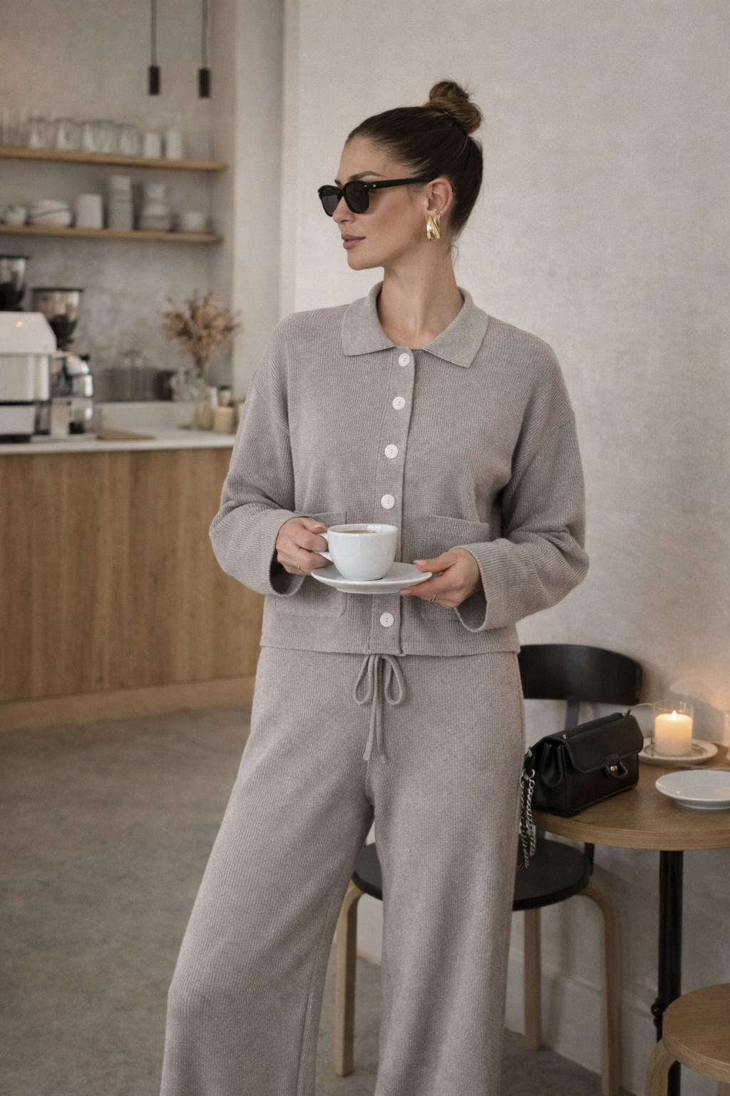 Ribbed Lounge Set – Harmaa