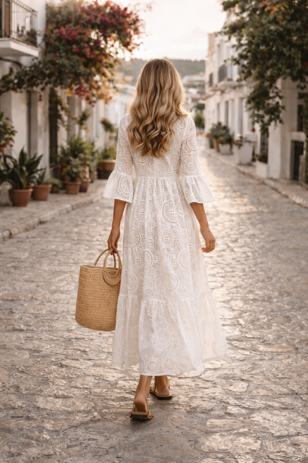 Boho Lace Maxi Dress – valkoinen