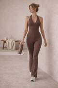 Sculpted Halter Flare Jumpsuit ruskea