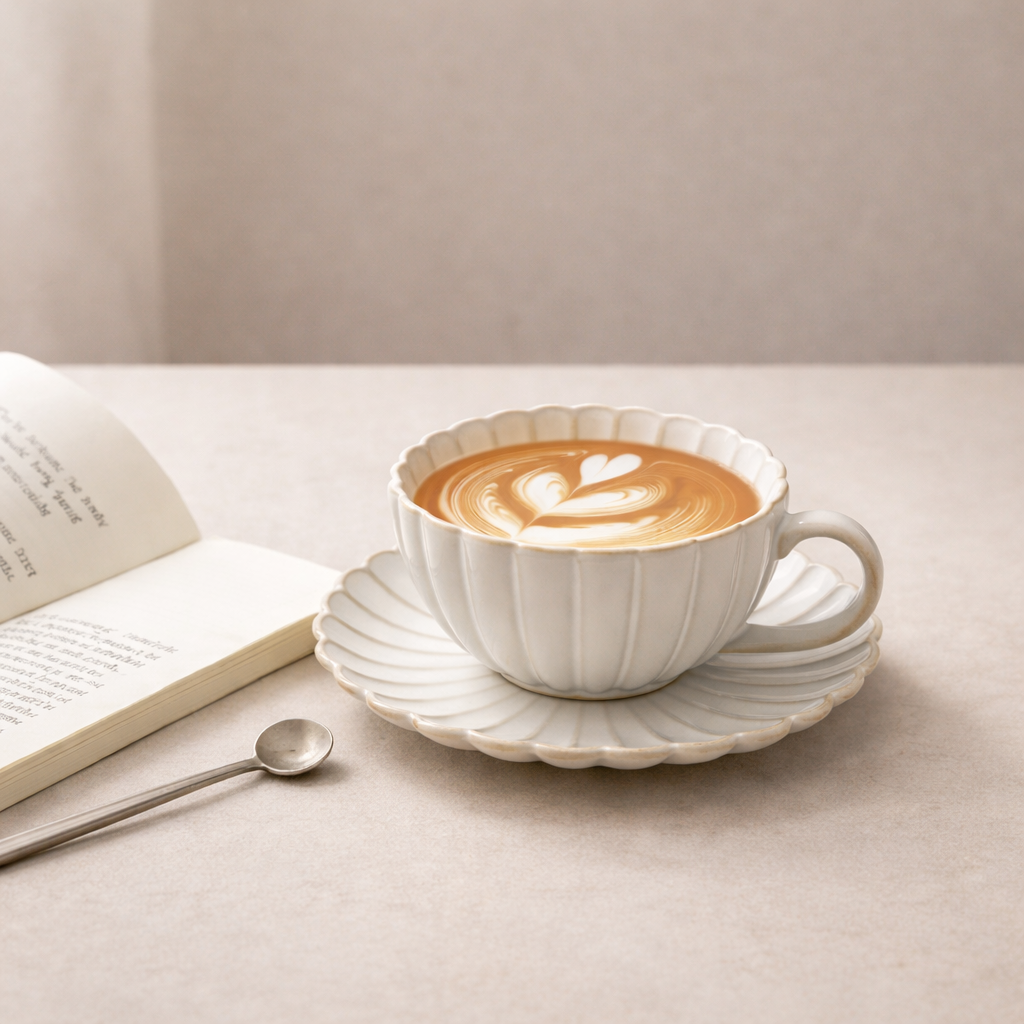 Elegantti kukkareunainen kahvikuppi & lautanen