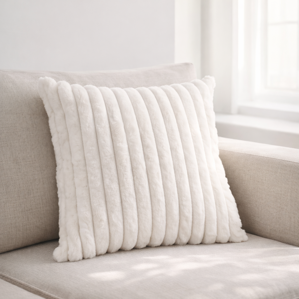 Stripe Faux Fur -tyynynpäällinen | Valkoinen 45×45 cm