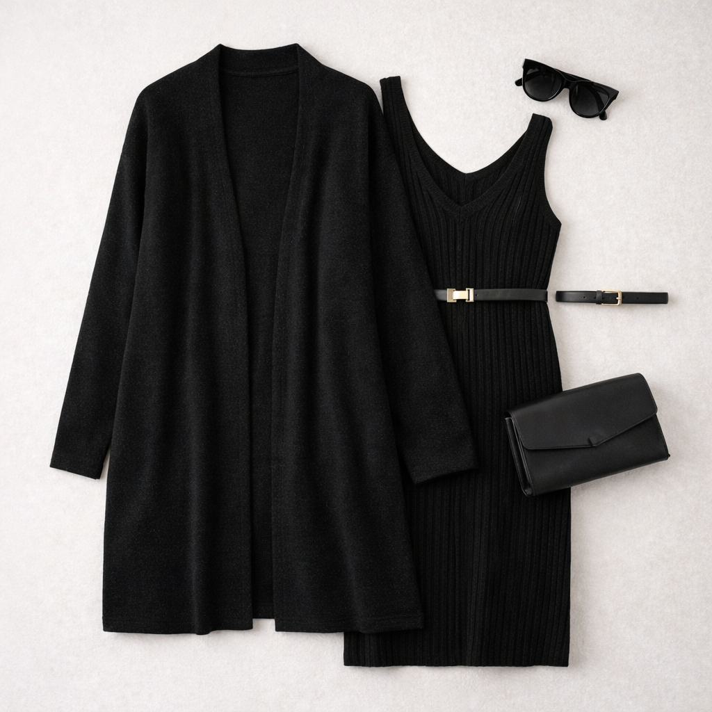 Musta Pitkä Neuletakki M