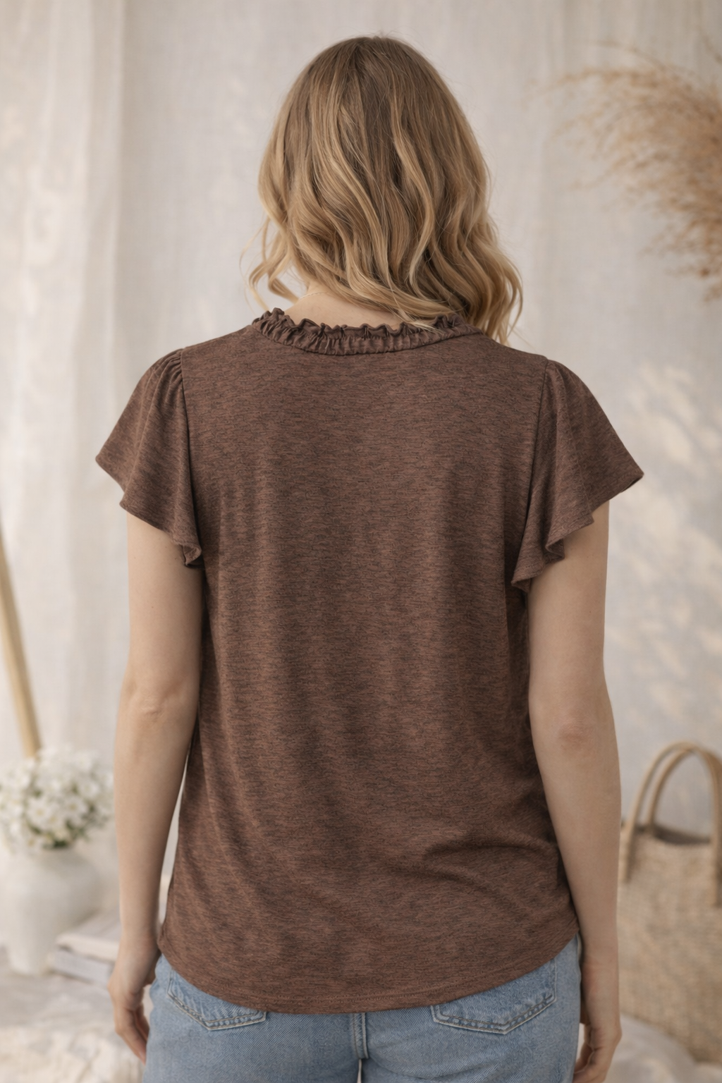 Rypytyksillä viimeistelty toppi – kahvi (XL)