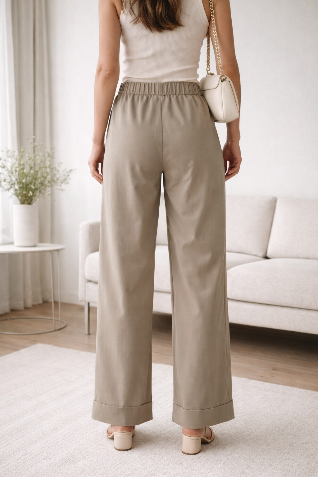 Khaki Wide Leg -housut koko XL