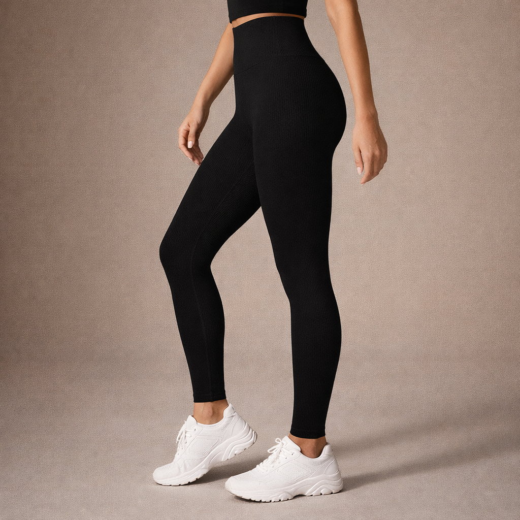 Ribatut high-waist leggingsit – Musta | Koko M