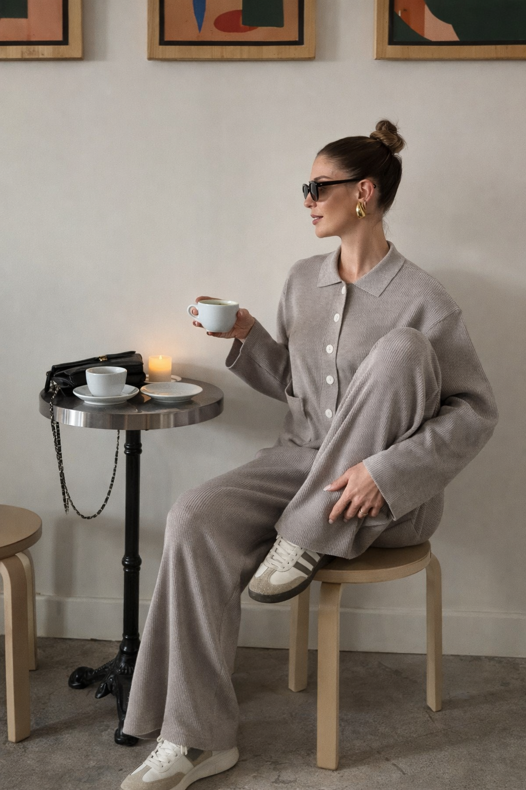 Ribbed Lounge Set – Harmaa