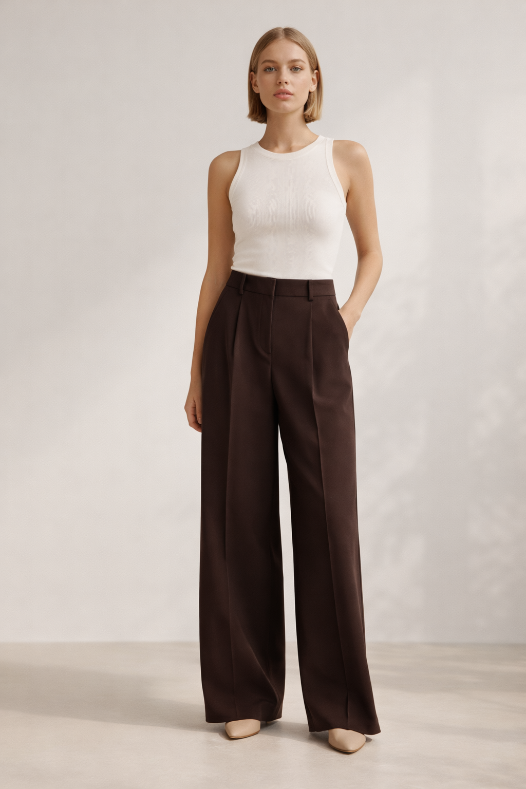 Elegant Wide Leg Trousers – Chocolate Brown