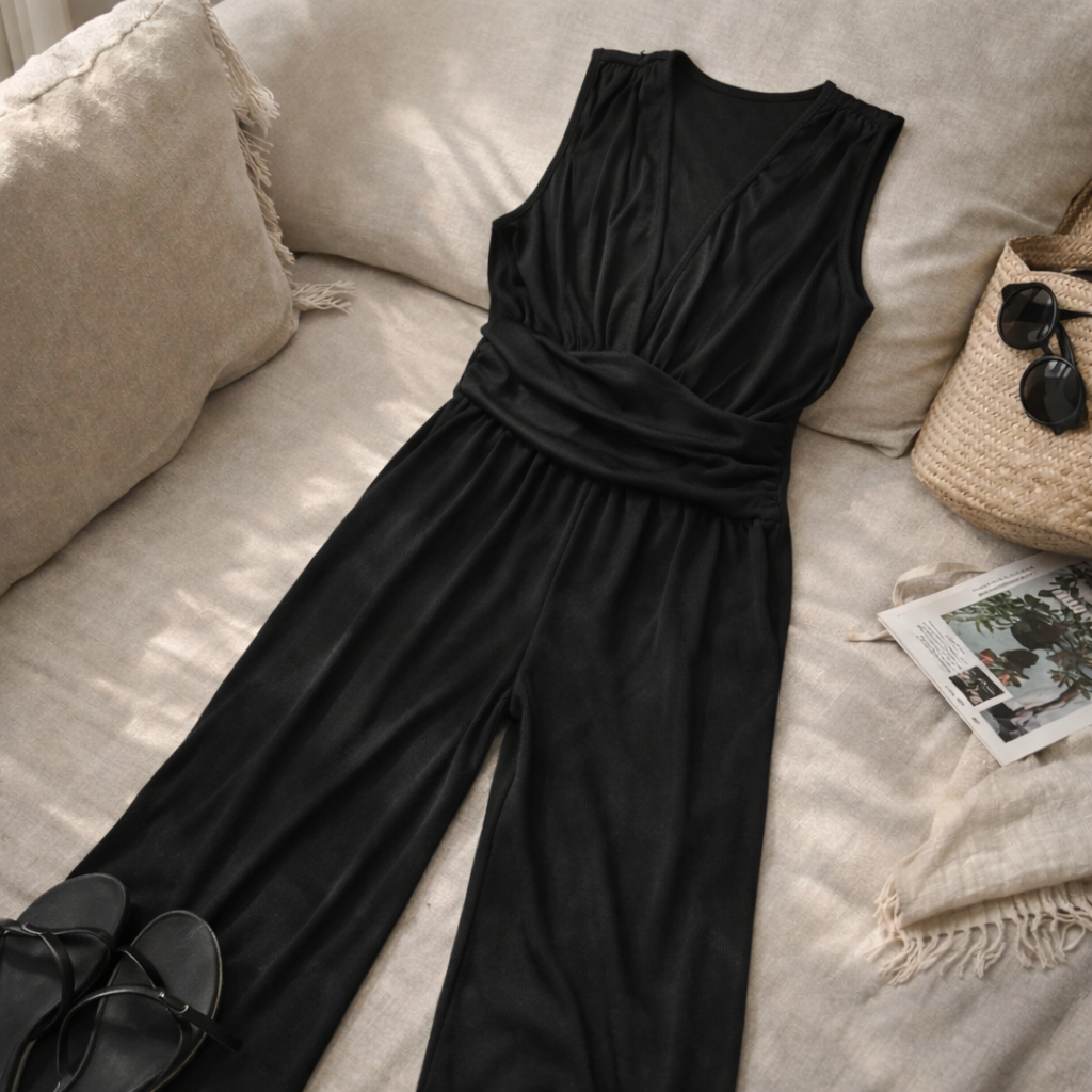 Elegantti ribbinen musta jumpsuit – koko XL