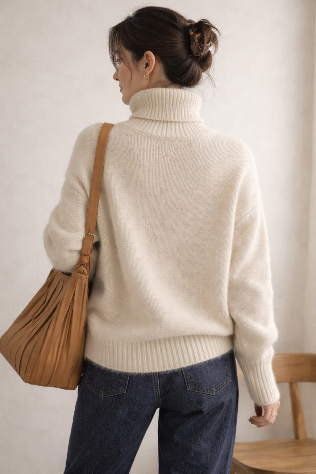Sienna Knit Turtleneck – white beige M
