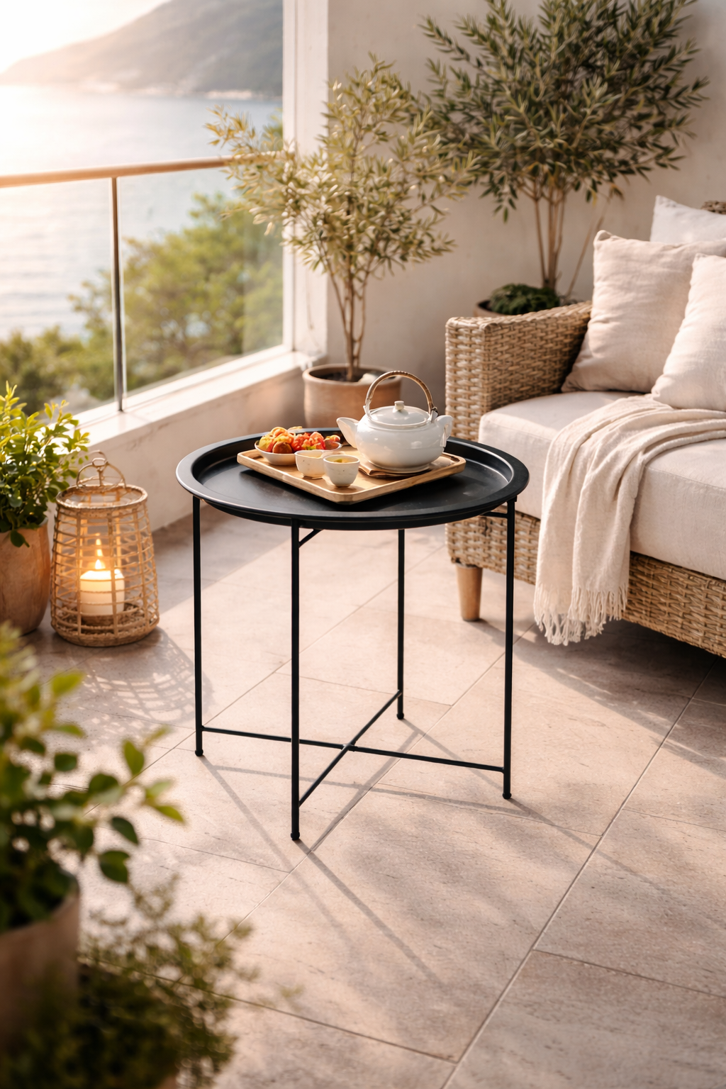 Minimalistinen pyöreä sivupöytä – musta