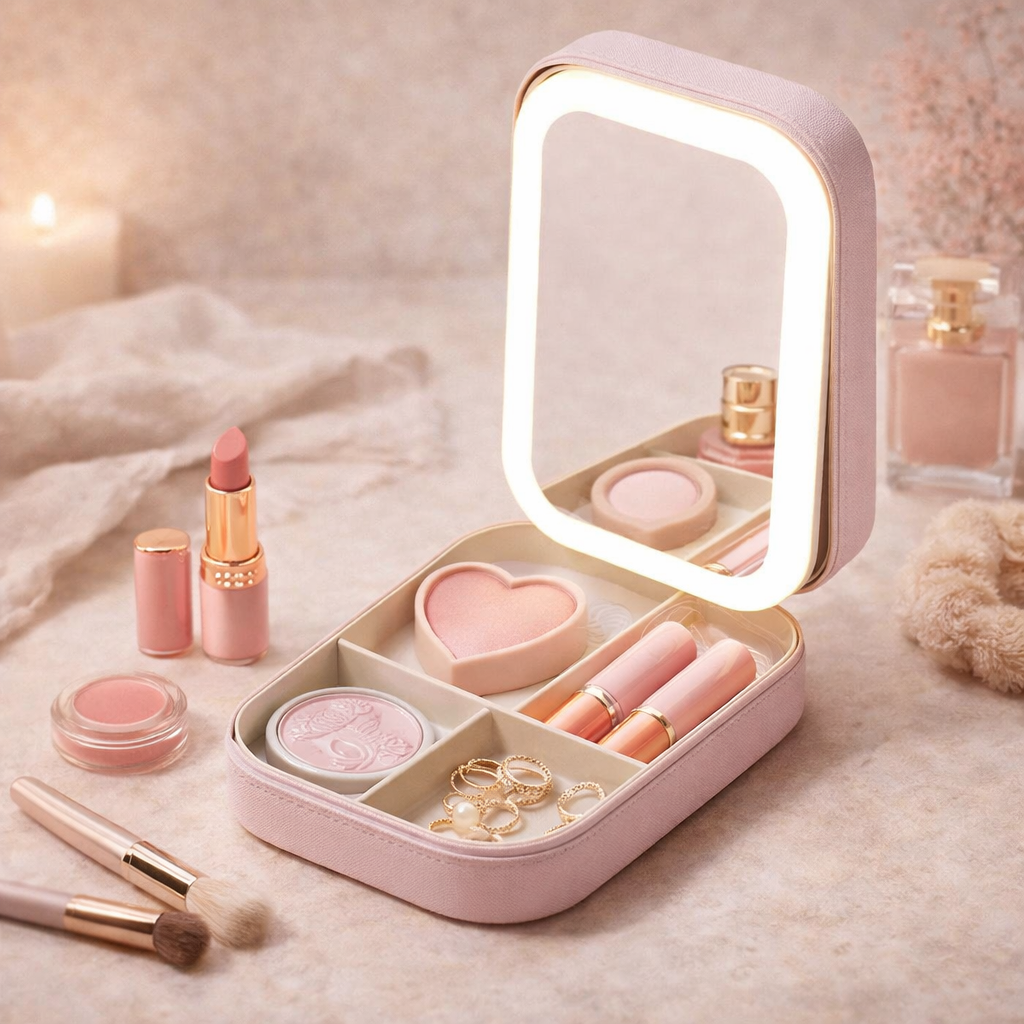 GlowCase – LED-meikkipeili & säilytyskotelo pink