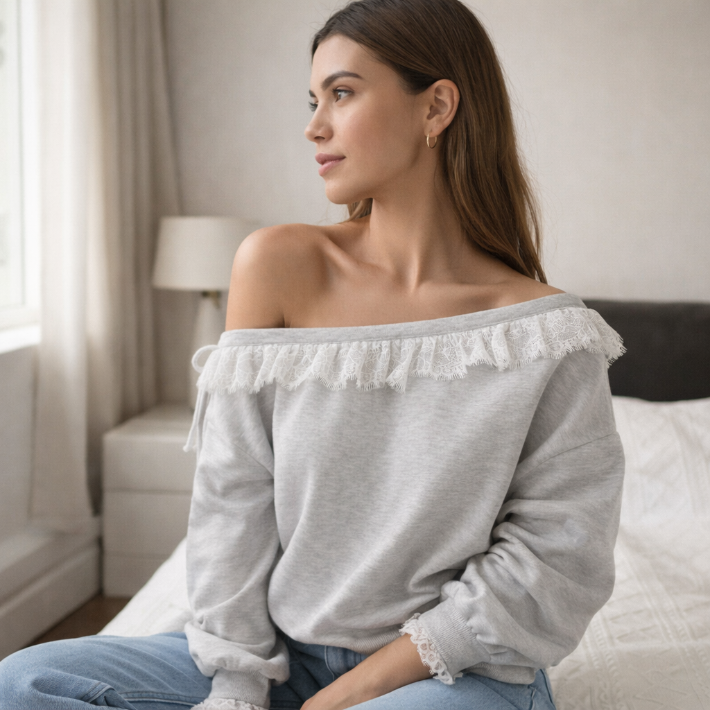 Pitsiolkaiminen off shoulder collegepaita S